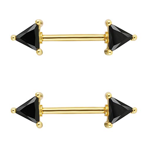 Excepro 2PCS Nipplerings Barbell 316L Surgical SS Black CZ