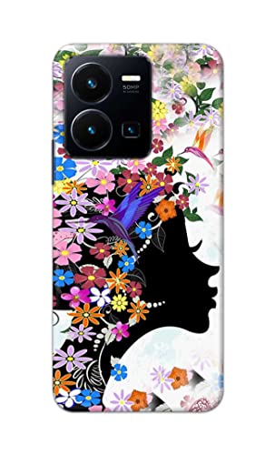 Image of Printed Hard Back Cover Case for Vivo Y35 4G Back Cover (Floral Hairstyle Girl) -1803