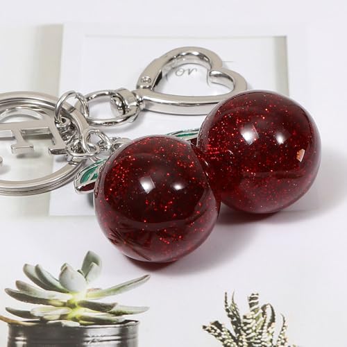Heart-Shaped Keychain with Initial A-Z and Cherry Charm Bag Charms for Women,Car Accessories