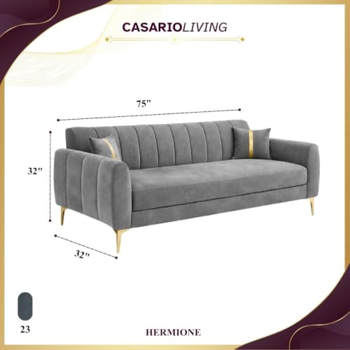 Image of Hermione Luxe Velvet-Suede Fabric 3 Seater Sofa | Comfortable Seating | Modern Sofa for Living Room - (Dark Gray)