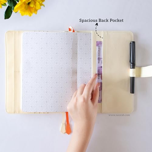 Image of NEORAH - A5 Notebook Sleeve with Loop + Dotgrid Journal | Faux Leather Sleeve + Penloop | 2 Front 1 Back Compartment | 6 Card Slots| 2 Bookmarks| Gift Box-Fits Any A5 Softcover Notebook -AFTERGLOW.