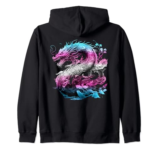 Transgender Japanese Dragon Trans Pride Flag Colors Floral Sudadera con Capucha