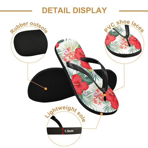 Burbuja Red Hibiscus Flowers Flip Flops for Women Men, Soft Thong Sandals Rubber Slippers for Pool Beach Essentials3