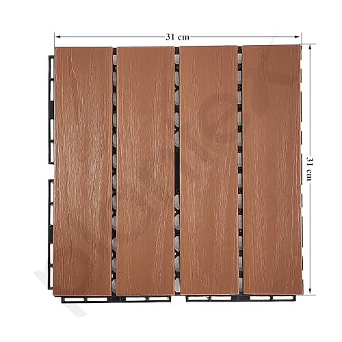 Image of Plantex Tiles for Floor-Interlocking Wooden Tiles /Garden Tile /Quick Flooring Solution for Indoor /Outdoor Deck Tile-Pack of 1 (Merbau Wood)