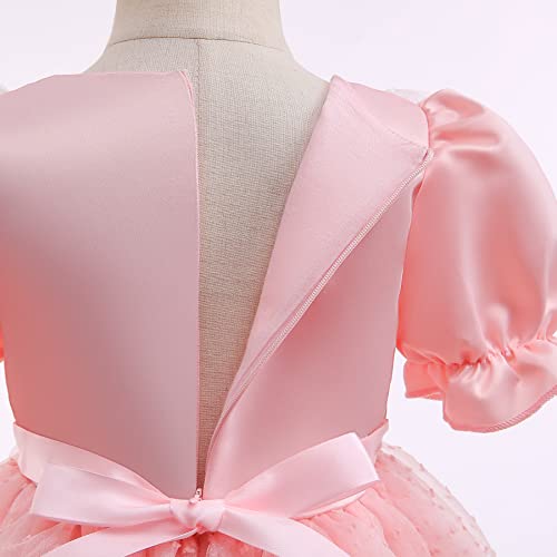 Toddler Girl Dress Lace Bow Puff Sleeves Kids Dresses for Girls Wedding Birthday Party Tulle Tutu Gowns4