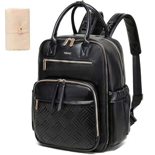 Yomiky Leather Diaper Bag Backpack for Women with Multiple Pockets,Laptop Compartment and Changing Pad.