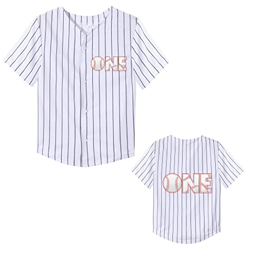 Mowbeat Stripe Baby Baseball Jersey One Print 1 Year Old Birthday Shirt 1st Infant Toddler Button Tee Shirt