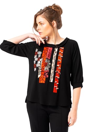 Mamatayoe Oleo. Camiseta de Manga Tres Cuartos para Mujer de Color Negro con...
