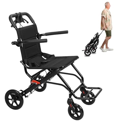 Sedia a rotelle pieghevole leggera con freni a mano per adulti e anziani, sedia da viaggio ultra leggera, sedia a rotelle da viaggio con porte strette, capacità 99,8 kg, sedia a rotelle portatile B