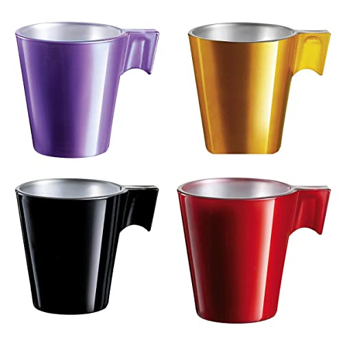 Luminarc Set 4 Tazas 8 cl Colores Surtidos Flashy Expresso (Coffe, Rosa, Mint y Caramelo). Resistentes a choques mecánicos y térmicos, Multicolor, 1.13 cm, 4 Unidades