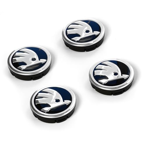 Skoda 5E3071213 Radnabenkappen (4 Stück) Radzierkappen Nabenkappen Felgendeckel Radkappen, schwarz/Silber *** Abmessungen vorab an der Felge prüfen! ***