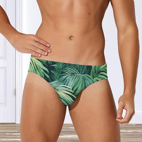 Palm Pattern Plants Printed Swim Briefs for Men Sexy Bikini Swimwear Elastic Beach Trunks Bathing Suit2