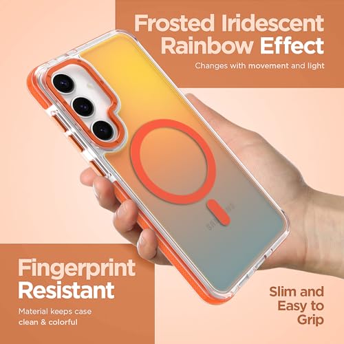 Image of Magnetic Case for Samsung Galaxy S25 Plus [Compatible with Magsafe] [Cute Fashion Fluorescent Design] [1 Screen Protector] Slim Translucent Matte Case for Galaxy S25 Plus 6.7 inch, Orange