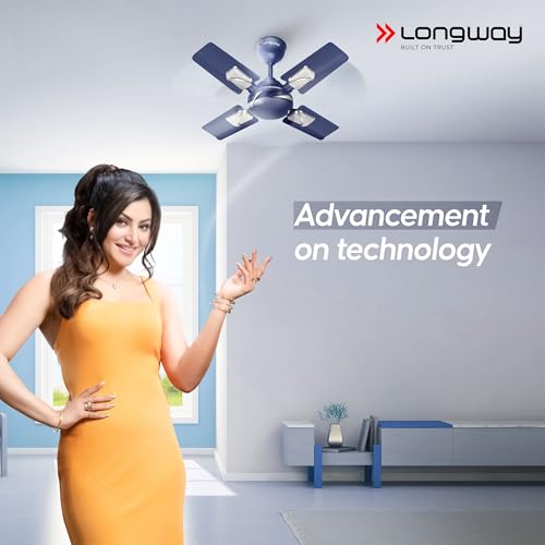 Image of LONGWAY Creta P1 600 mm /24 inch Ultra High Speed 4 Blade Anti-Dust Decorative Star Rated Ceiling Fan 2 Years Warranty (Silver Blue, Pack of 1)