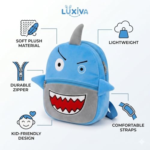 Image of Cartoon Plush Kids School Bag 2-6 Years | Soft Toy Backpack for Boys & Girls | Toddler Nursery Preschool Bag | Lightweight Adjustable Straps