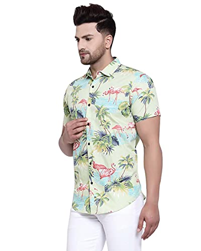 Image of Style Quotient Men Green Blue Boxy Flamingo Printed Casual Shirt