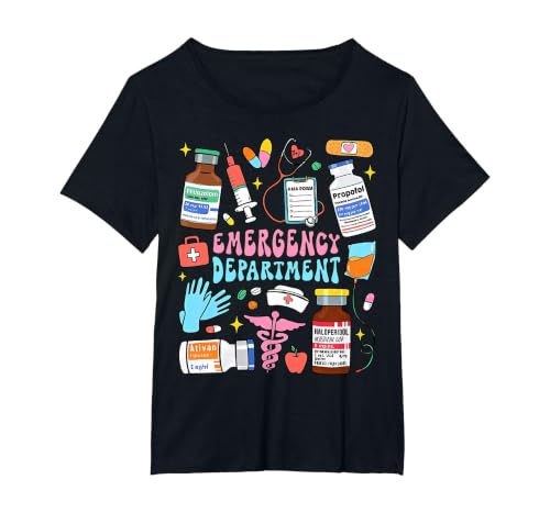 Retro Emergency Department Emergency Room ER ED Nurse Tech T-Shirt, Women's Plus, Black, 1X