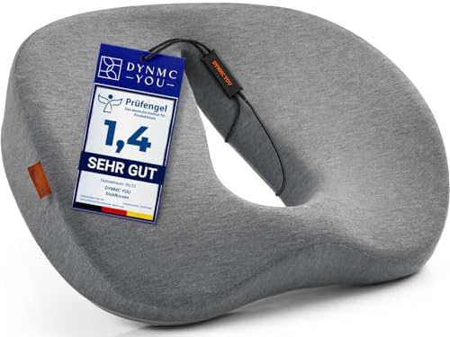 Poduszka klinowa DYNMC - nowoczesna ergonomiczna poduszka do siedzenia na krześle, samochodzie - optymalne wypełnienie z twardej pianki z pamięcią kształtu, miękka powłoka w kolorze szarym