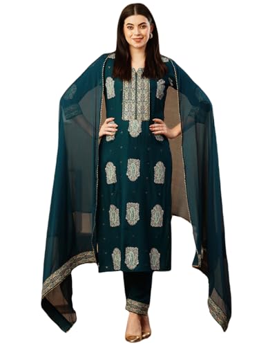 Kurta pantalon bleu en coton mélangé avec dupatta ANNI DESIGNER taille 36