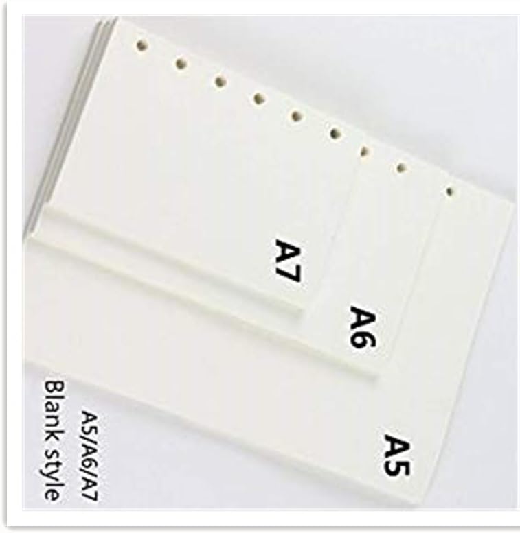 A7 6-Ring Binder Planner Refill Paper File Paper Loose-Leaf Notebooks Paper (1 PCS 45 Sheets/ 90pages Blank Page Style） for Journals Notebooks Diaries Inserts