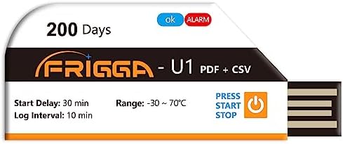 Frigga Temperature Data Logger Single Use Temperature Recorder 28800 Points USB Temperature Loggers High Accuracy 200 Days Cold Chain Transportation with PDF CSV Report,U1, White