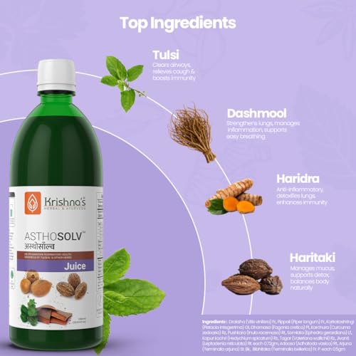 Image of Krishna's Asthosolv Juice - Goodness of Tulsi and 16 other Herbs - Help Maintain Respiratory Health - 1000 ml
