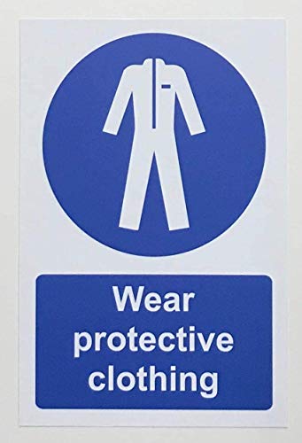 Wear protective clothing Safety sign - Self adhesive sticker 200mm x 150mm