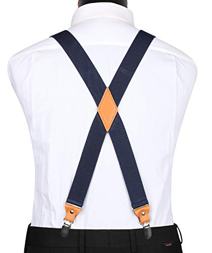 HISDERN Men's Braces with Very Strong 4 Clips Heavy Duty Suspenders X Style Adjustable Suspender