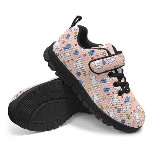 Little Kid Boys Shoes Non Slip Lightweight Breathable Comfortable Sport Athletic Running Tennis Sneakers Cute Cat Fish Flower Pattern4