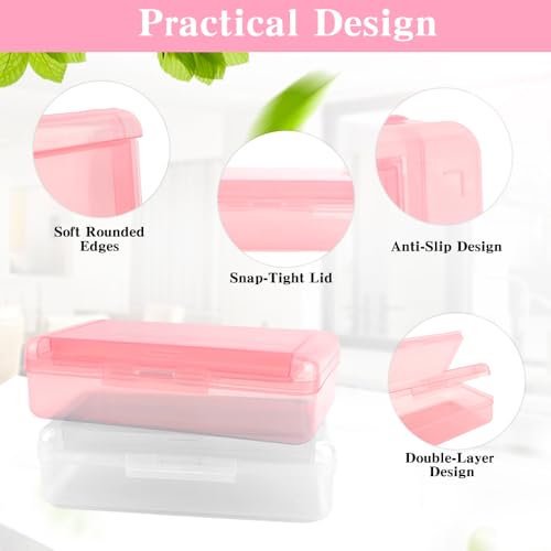 Image of Pencil Case Box, 2 PCS Clear Light Pink Double Layer Large Capacity Plastic Pencil Boxs, Clear Hard Pen Case with Snap-tight Lid,Storage Art Craft Box Marker Organizer for Girl Offices School Supplies