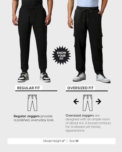 Image of Bewakoof Air 1.0 Men's Solid Oversized Fit Poly Cotton Cargo Joggers