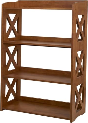 Image of 4 Tier Bookshelf, Wood Bookshelf with Open Shelves, Narrow Bookshelf Freestanding Storage Organizer, 4 Shelf Bookcase Small Bookshelf Display Brown Bookcase for Living Room Bedroom Office