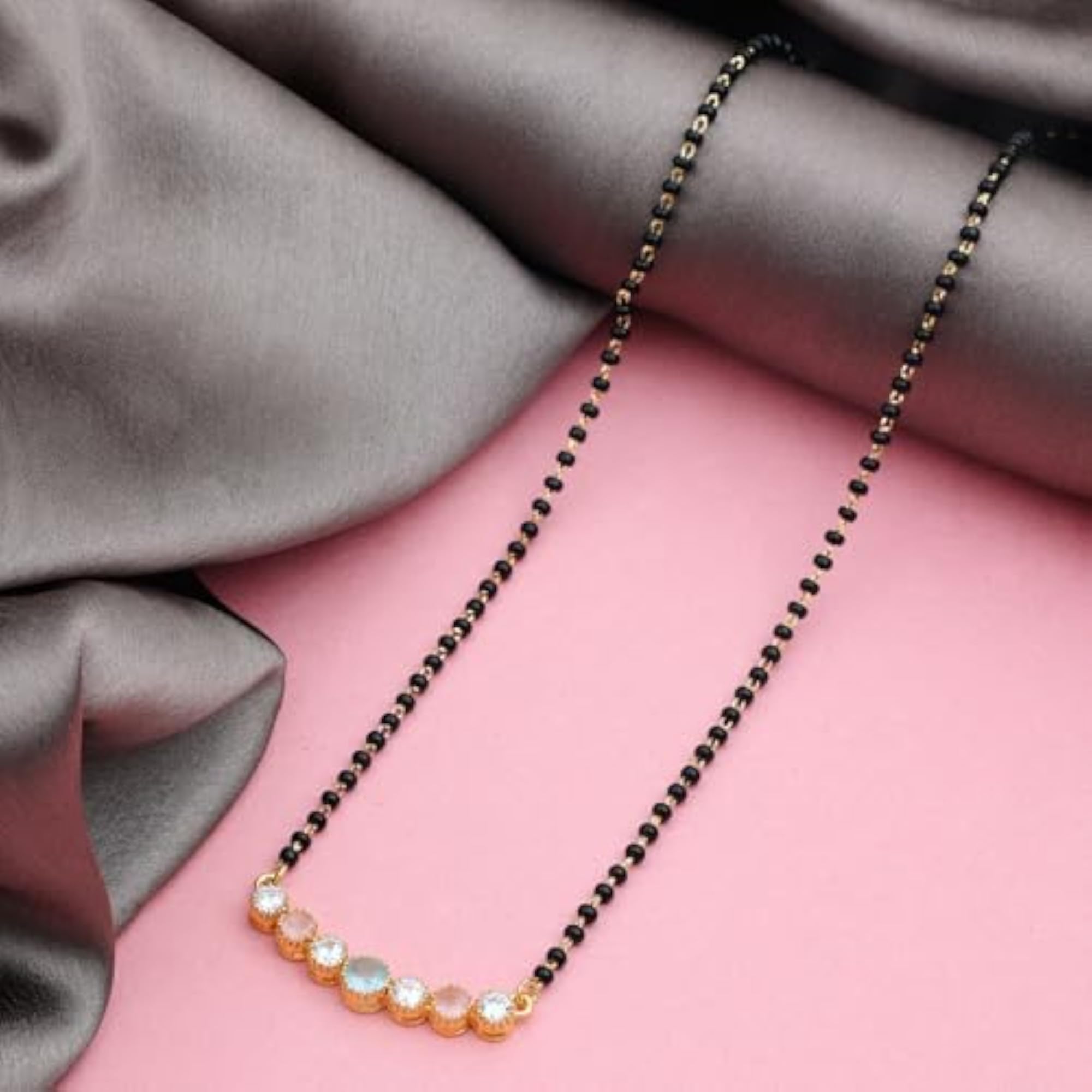 925 Sterling Silver Gold Plated Black Beads Mangalsutra