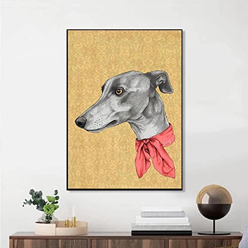 VCFHU Galgo con Bufanda Poster E Impresiones Obra De Arte Pinturas En Lienzo De Animales Cuadros ArtíSticas De Pared Abstractas para La Salon De Estar Decoracion del Hogar 60x80cm Sin Marco Cover