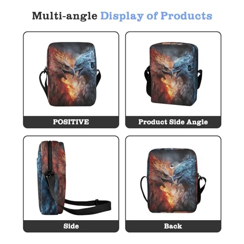 Crossbody Bag Blue Ice Fire Flame Bald Eagle Fight Messenger Bag for Women Men Purse Shoulder Bag Satchel Bag with Adjustable Strap 214A56394