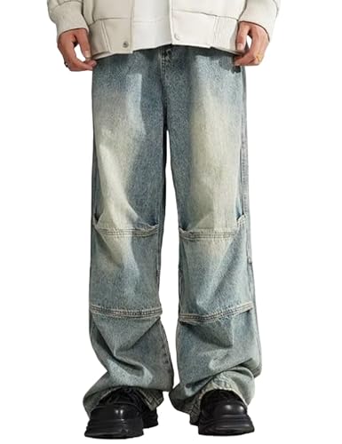 Mens Baggy Jeans Y2k Hip Hop Cargo Skater Jeans Loose Fit Wide Leg Denim Pants Trousers Streetwear