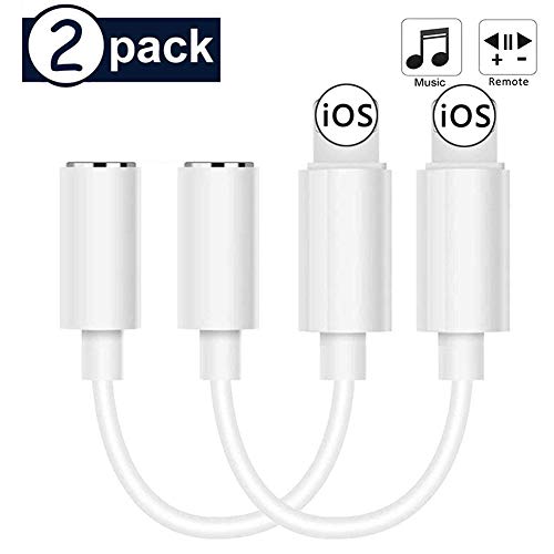 [2 Pack] Adaptador de iPhone 7 Adaptador Jack de 3,5 mm Conector de Auriculares Compatible con iPhone 11 Pro MAX/XS/XR/X/8 Convertidor para Auriculares Divisor de Audio Compatible con Todos los iOS