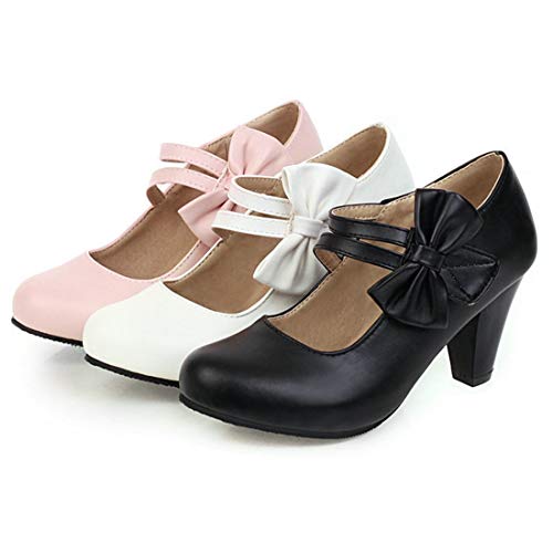 VOKLIN Women's Girls Lolita Mary Jane Pumps Sweet Bow Ankle Strap Block High Heel Cosplay Oxford Dress Shoes4