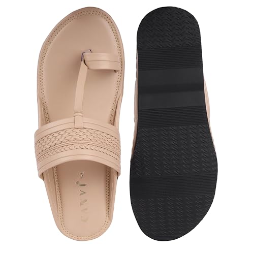 Image of CANVI Stylish Fancy & Comfortable Men's Kolhapuri Chappal Sandal Slipper for Men Stylish Faux Leather Men's Kolhapuri Slippers Thong Sandals for Men Stylish & Comfortable