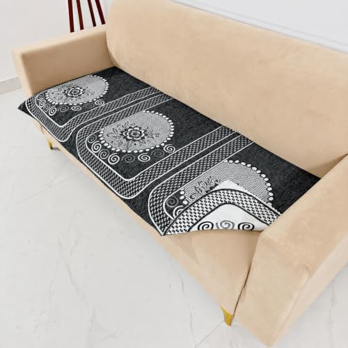 Image of Homerz Premium Chenille Fabric Sofa Cover | Soft, Durable & Dustproof | Decorative Couch Cover (Solitaire Grey, 3 Seater, Only Seat Cover)