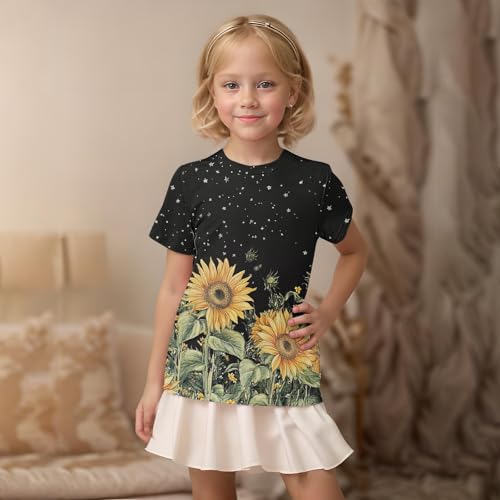 Girls Short Sleeve T-Shirts Cute Sunflower Print Boys Casual Summer Tops Loose Crewneck Basic Tees for Kids 3-14 Years4