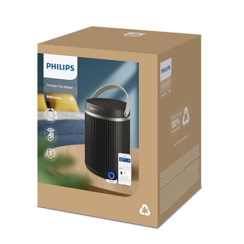 Philips Radiateur soufflant connecté économe en énergie série 3000-2000W, jusqu'à 50% d'économies d'énergie avec EcoAI, silencieux, 5 fonctions de sécurité, oscillation à 45°, gris foncé (CX3120/01)