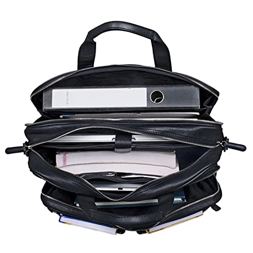 STILORD 'Remus' leren tas schoudertas leren aktetas groot 15,6 inch laptoptas afneembare schouderriem lerarentas, zwart - Image 6