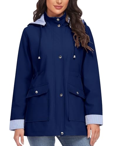 heekpek Veste Imperméable Femme Longue Coupe Vent Rayé Parka de Pluie avec Capuche Léger Manteau Mi Saison Vêtements Printemps Automne Vestes Zippé Chic...