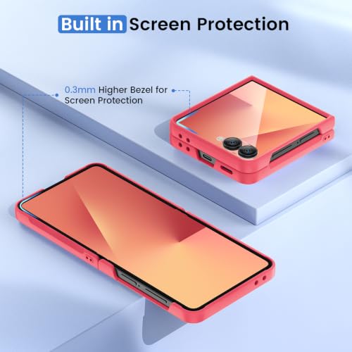 Image of Ruky for Z-Flip-8 Slim Case, with Built-in Screen Protector, Coralred | Support Wireless Charging Hard PC Ultra-Thin Full Body Protective Phone Cover for Samsung Galaxy Z Flip 8, Coralred
