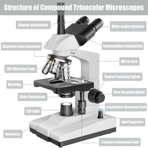 Microscope trinoculaire professionnel 40X-5000X avec caméra USB HD et double étape