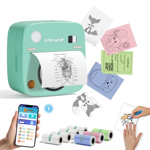 LX-D2 Mini Drucker, Tragbarer Thermodrucker, Bluetooth-Aufkleberdrucker mit 8 Rollen Aufklebern,...