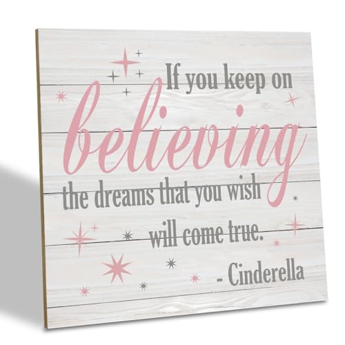 Image of Inspirational Wooden Sign - Princess Shelf Art, 6.2 * 6.2 Inch, Bedroom Decor for Baby Girl, Cute Believing Sign