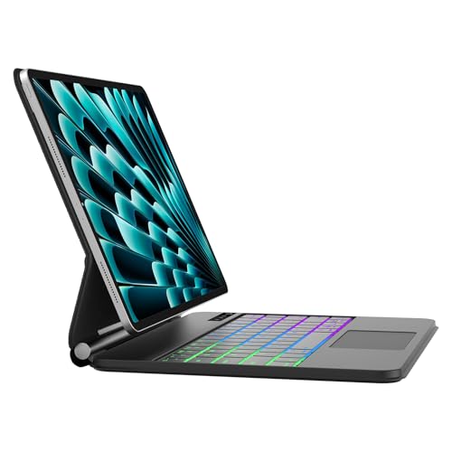 BORIYUAN iPad Air 13インチ (M3 M2) / iPad Pro 12.9インチ (第6/5/4/3世代) 兼用 キーボード ケース 磁気吸着 マジック キーボード フローティングデザイン 七色バックライト 英語配列 トラックパッド搭載