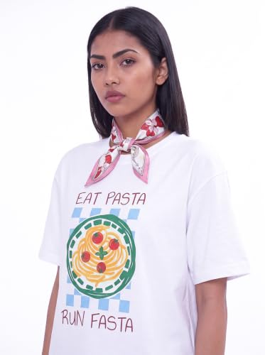 Image of Amazon Brand - Serve Women's Oversized Graphic T-Shirt | Cotton Printed Crew Neck Tee | Half Sleeve Loose Fit